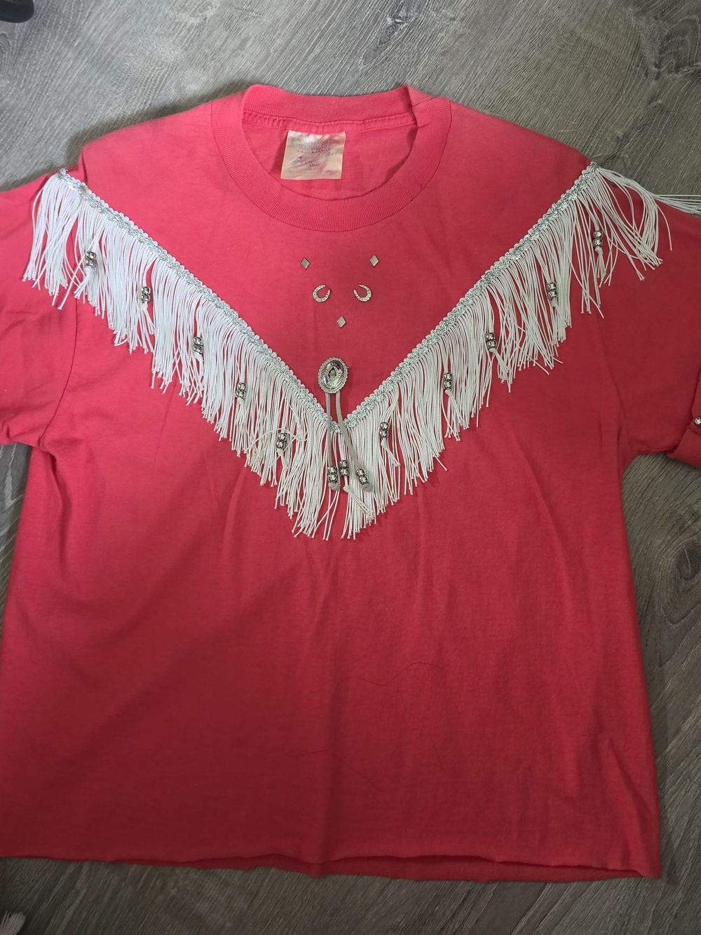 Girls Pink Fringe Western Tee with Concho Accents
